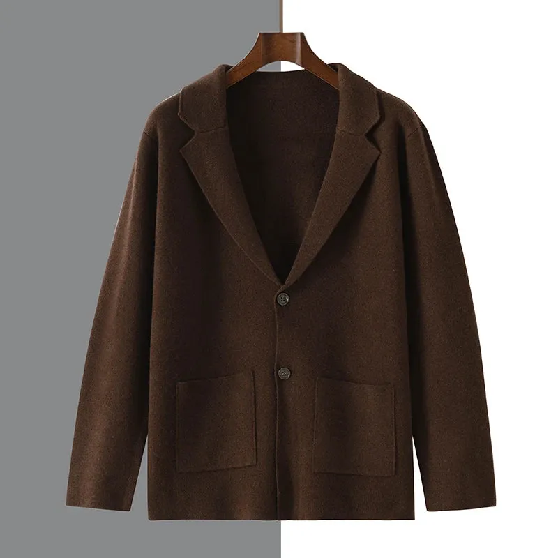 100% Australian Merino Wool Suit Collar Knit Cardigan for Autumn Winter