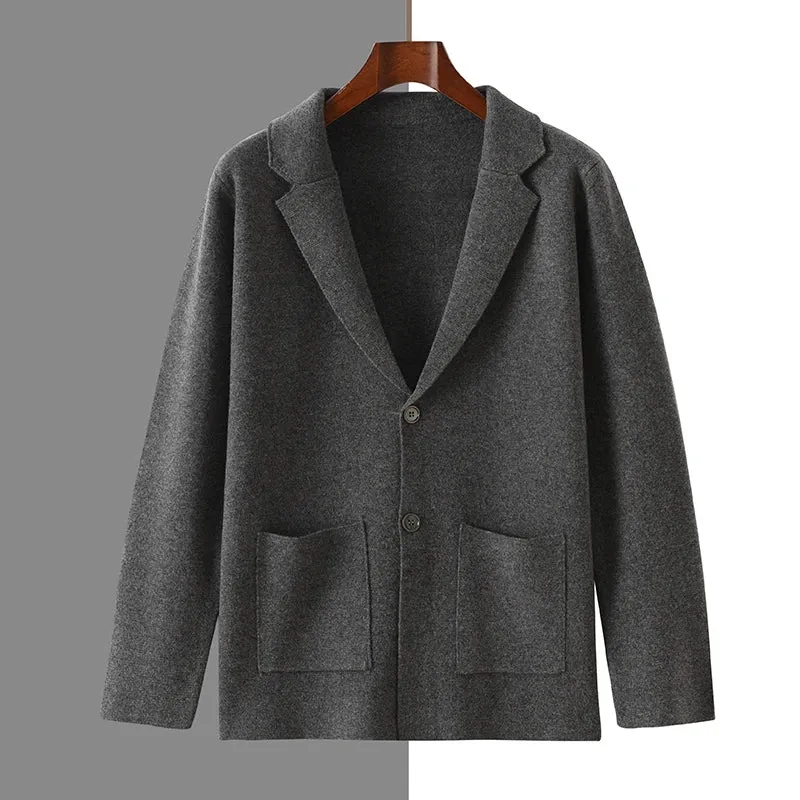 100% Australian Merino Wool Suit Collar Knit Cardigan for Autumn Winter