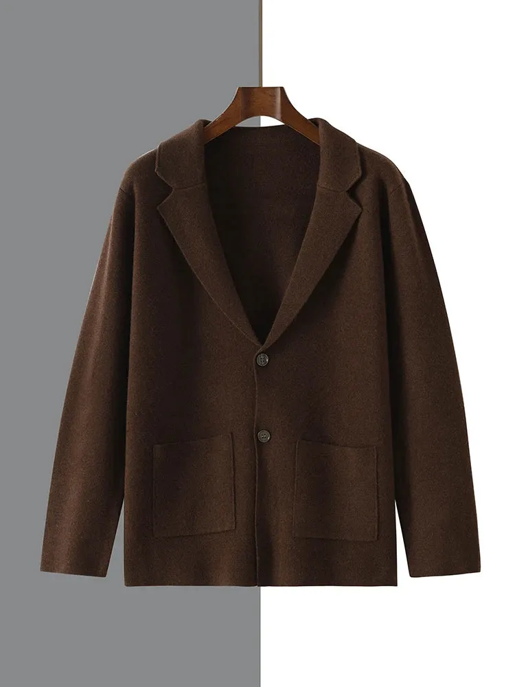 100% Australian Merino Wool Suit Collar Knit Cardigan for Autumn Winter