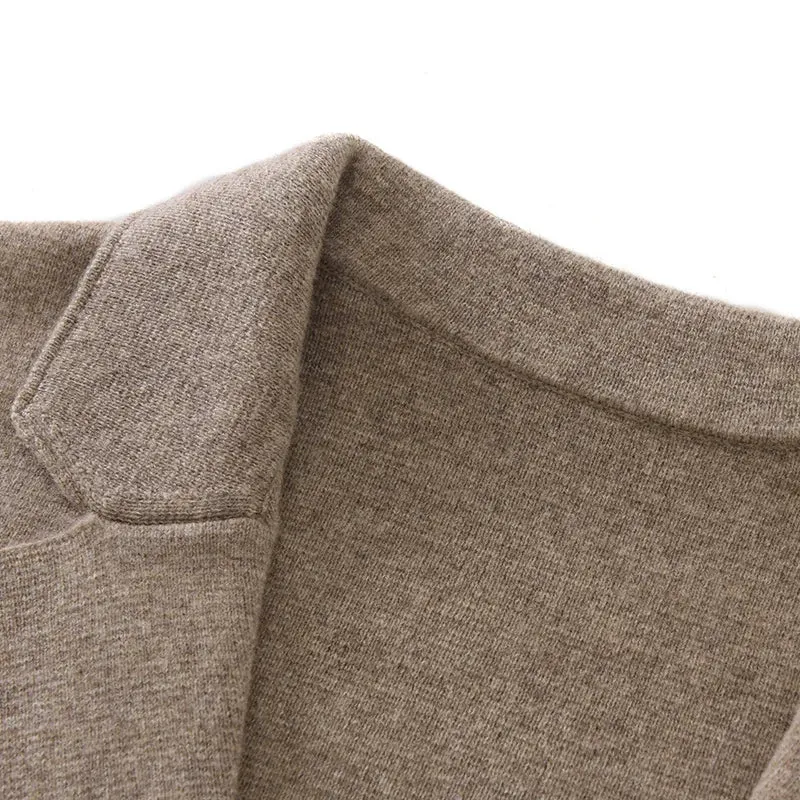 100% Australian Merino Wool Suit Collar Knit Cardigan for Autumn Winter