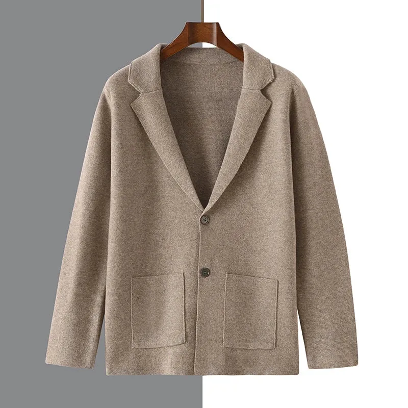 100% Australian Merino Wool Suit Collar Knit Cardigan for Autumn Winter