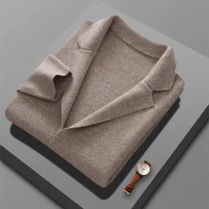 100% Australian Merino Wool Suit Collar Knit Cardigan for Autumn Winter