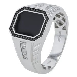 10K WG 1/10 CT Diamond & Black Enamel Gents Ring