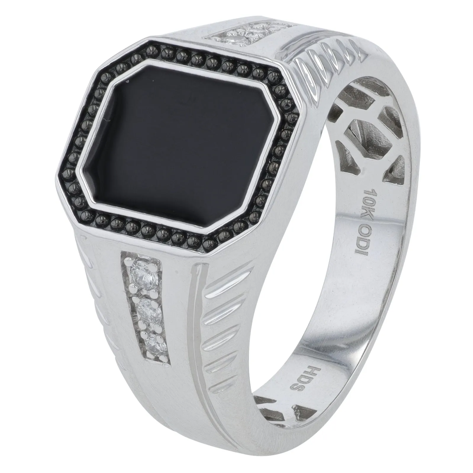 10K WG 1/10 CT Diamond & Black Enamel Gents Ring