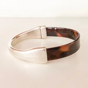 10mm Tortoise Patent Leather Bracelet w/ Silver Half Cuff Magnetic Clasp