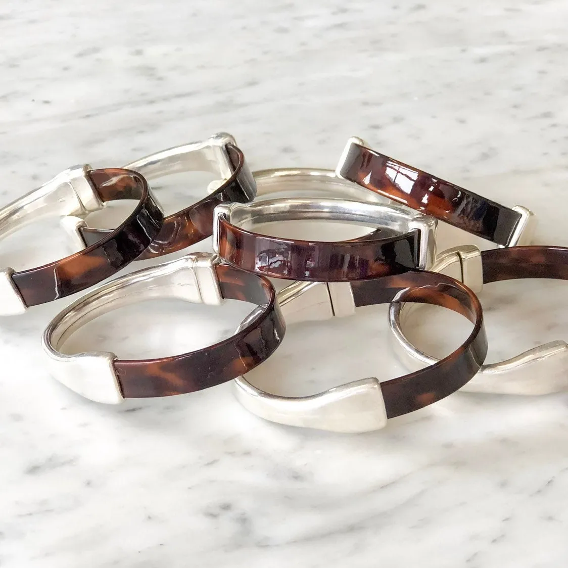 10mm Tortoise Patent Leather Bracelet w/ Silver Half Cuff Magnetic Clasp
