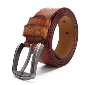 125CM Men Business Cow Leather Belt with Anti-Scratch Buckle
