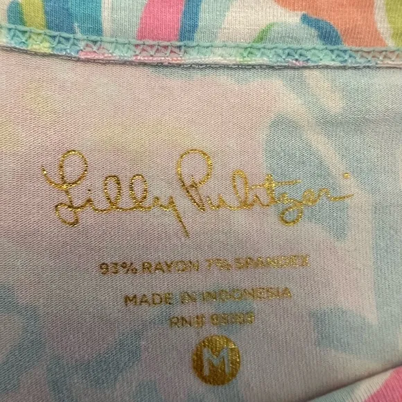 14- Lilly Pulitzer Women's Neon Tropical Palms Casual Dress Gold Button Detail