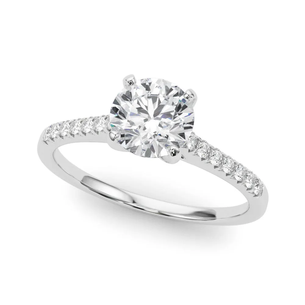 14K White Gold Lab-Grown Round Brilliant Diamond Cathedral Engagement Ring With Pave Accent Diamonds - Options Available