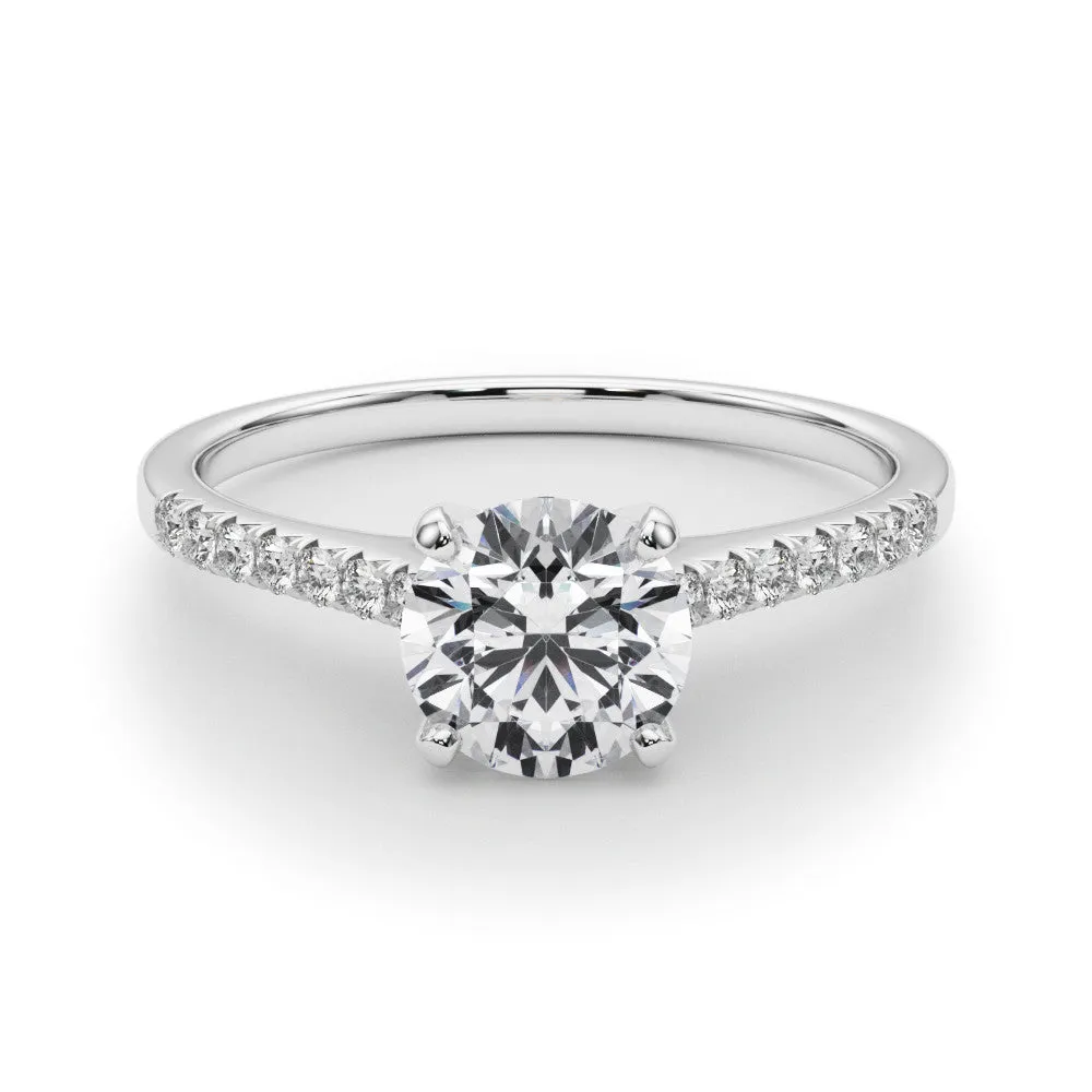 14K White Gold Lab-Grown Round Brilliant Diamond Cathedral Engagement Ring With Pave Accent Diamonds - Options Available