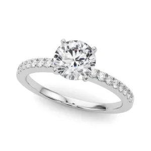 14K White Gold Round Brilliant Diamond Cathedral Engagement Ring With Pave Accent Diamonds