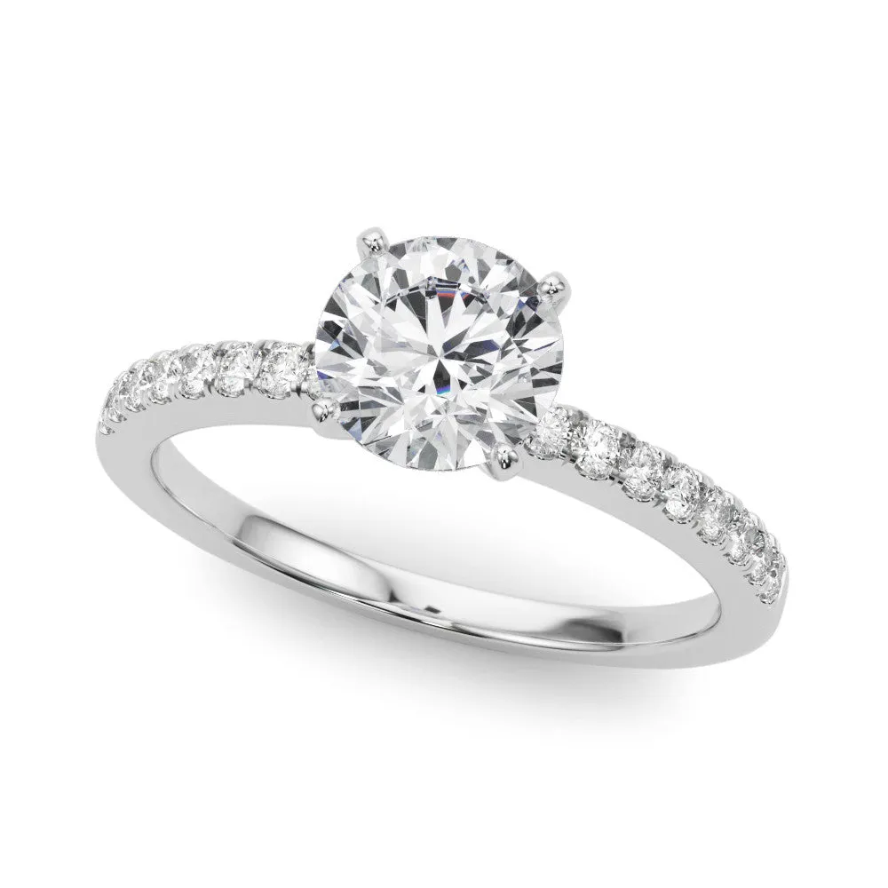 14K White Gold Round Brilliant Diamond Cathedral Engagement Ring With Pave Accent Diamonds
