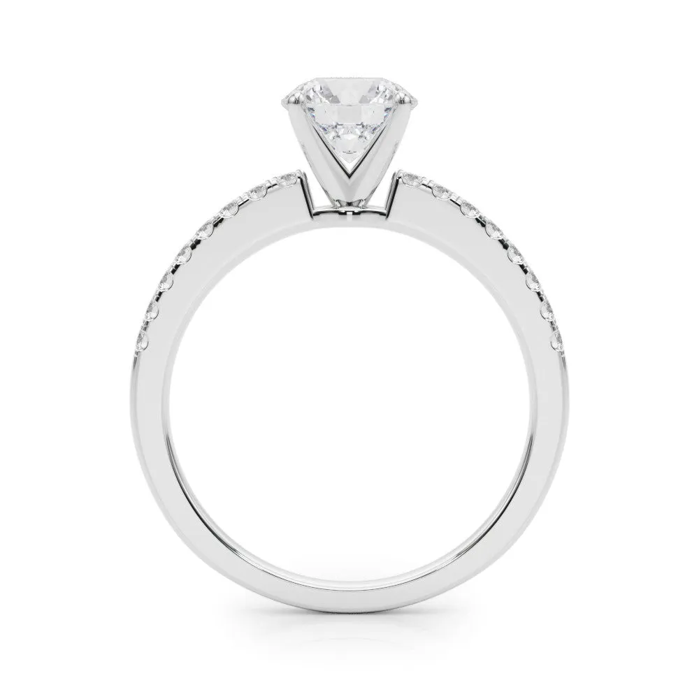14K White Gold Round Brilliant Diamond Cathedral Engagement Ring With Pave Accent Diamonds
