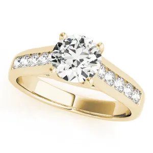 14K Yellow Gold Round Brilliant Diamond Trellis Engagement Ring With Channel Set Accent Diamonds (1.38ctw)