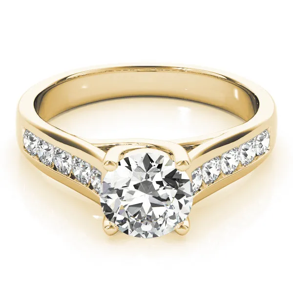 14K Yellow Gold Round Brilliant Diamond Trellis Engagement Ring With Channel Set Accent Diamonds (1.38ctw)