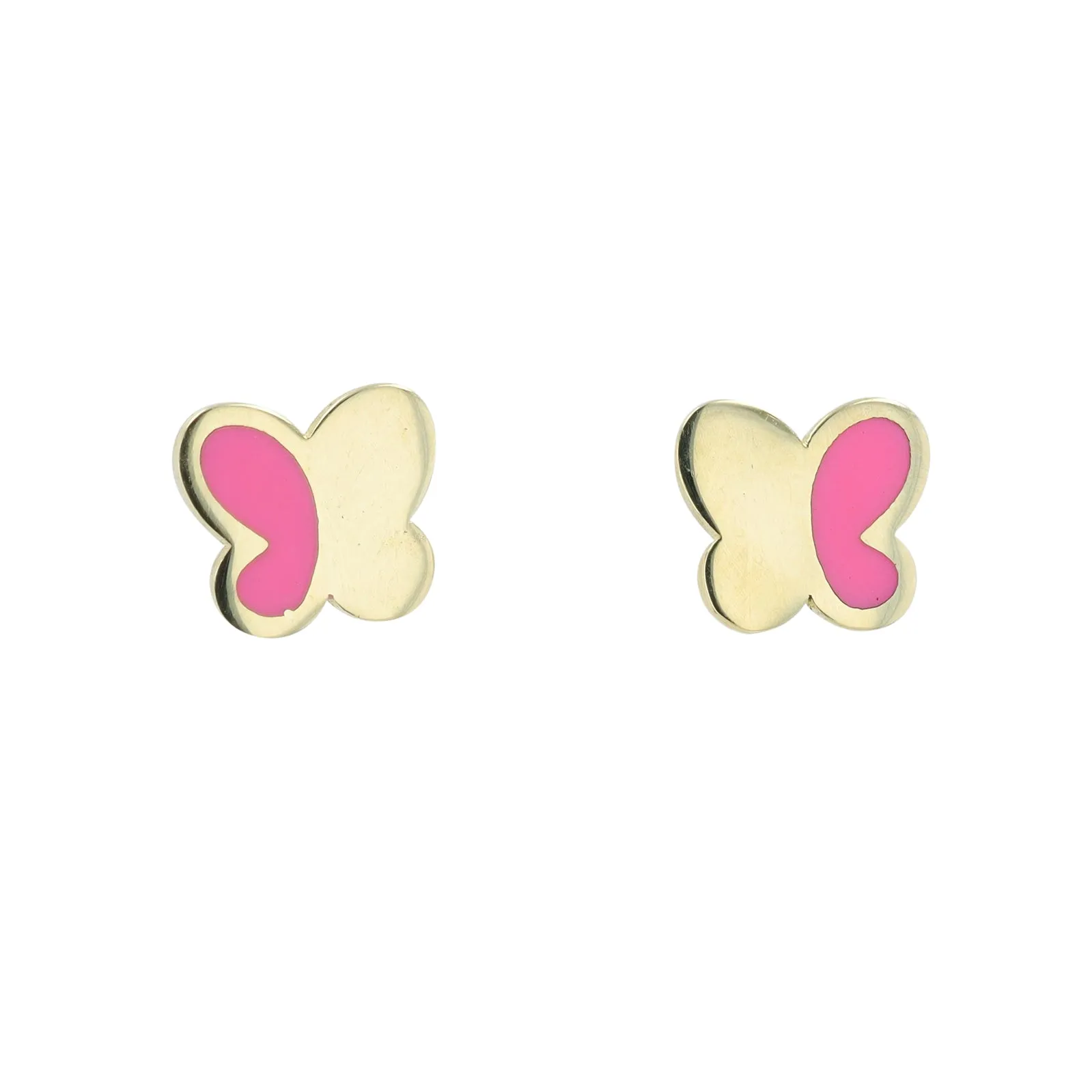 14K YG Pink Enamel Butterfly Studs