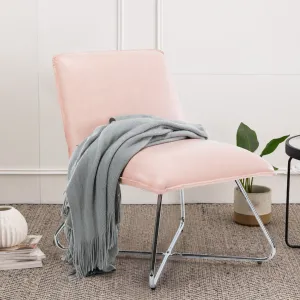 56.38Cm Wide Slipper Chair 17 Stories Leg Color: Silver Leather Type: Pink Faux Leather