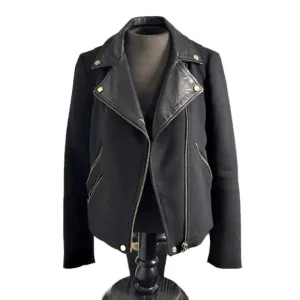 (70% OFF) EUC Zara Genuine Leather Trim BLACK Moto jacket MEDIUM MSRP: $228