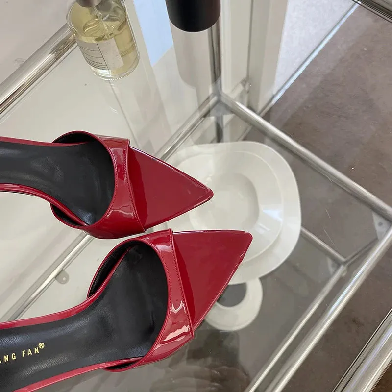 ADVBRIDGE  -  Red Heels Slippers 7cm Stiletto Heels Ladies Sandals White Patent Leather Summer Shoes Woman 2025 Pointed Toe Sandalias De Mujer