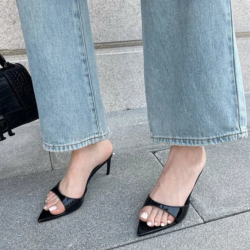 ADVBRIDGE  -  Red Heels Slippers 7cm Stiletto Heels Ladies Sandals White Patent Leather Summer Shoes Woman 2025 Pointed Toe Sandalias De Mujer