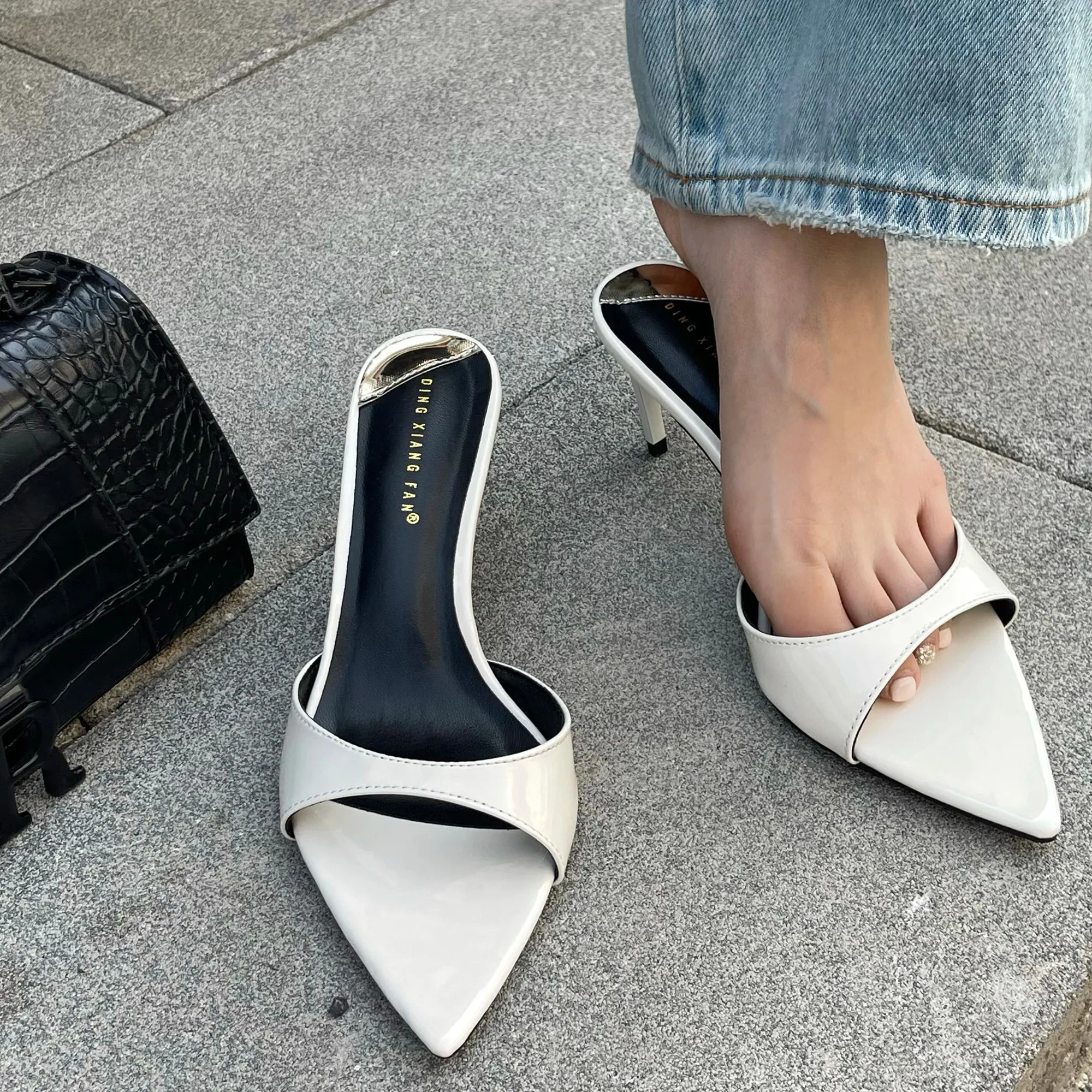 ADVBRIDGE  -  Red Heels Slippers 7cm Stiletto Heels Ladies Sandals White Patent Leather Summer Shoes Woman 2025 Pointed Toe Sandalias De Mujer