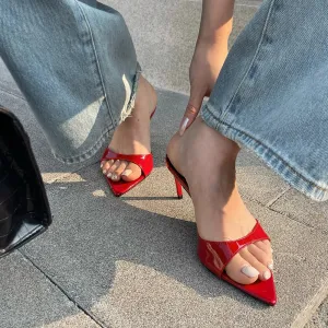 ADVBRIDGE  -  Red Heels Slippers 7cm Stiletto Heels Ladies Sandals White Patent Leather Summer Shoes Woman 2025 Pointed Toe Sandalias De Mujer