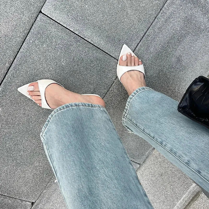 ADVBRIDGE  -  Red Heels Slippers 7cm Stiletto Heels Ladies Sandals White Patent Leather Summer Shoes Woman 2025 Pointed Toe Sandalias De Mujer