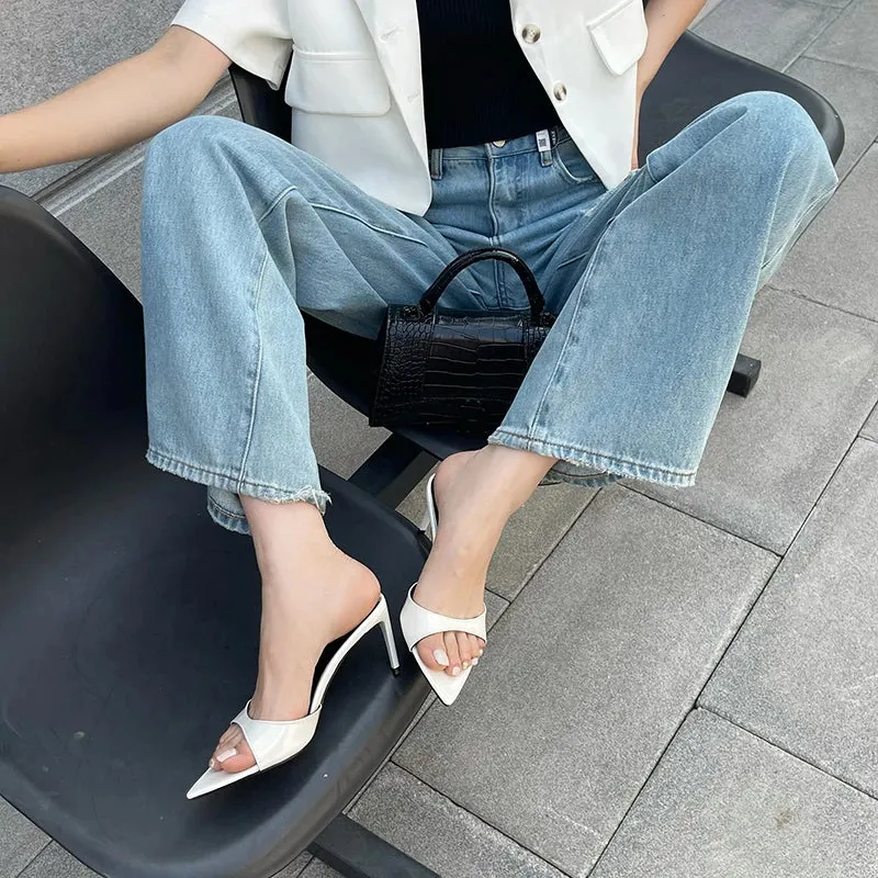 ADVBRIDGE  -  Red Heels Slippers 7cm Stiletto Heels Ladies Sandals White Patent Leather Summer Shoes Woman 2025 Pointed Toe Sandalias De Mujer