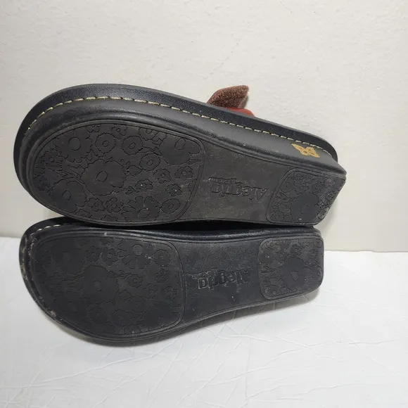 Alegria Cognac Leather Thong Sandal CAR-612 Turquoise Accent Size 37 Hook &amp; Loop
