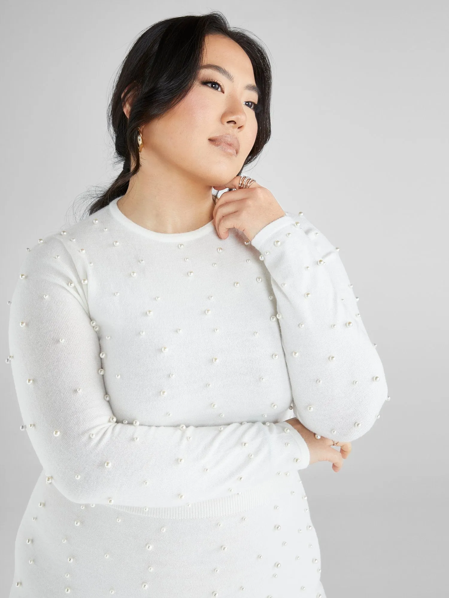 Angela Pearl Embellished Sweater Dress