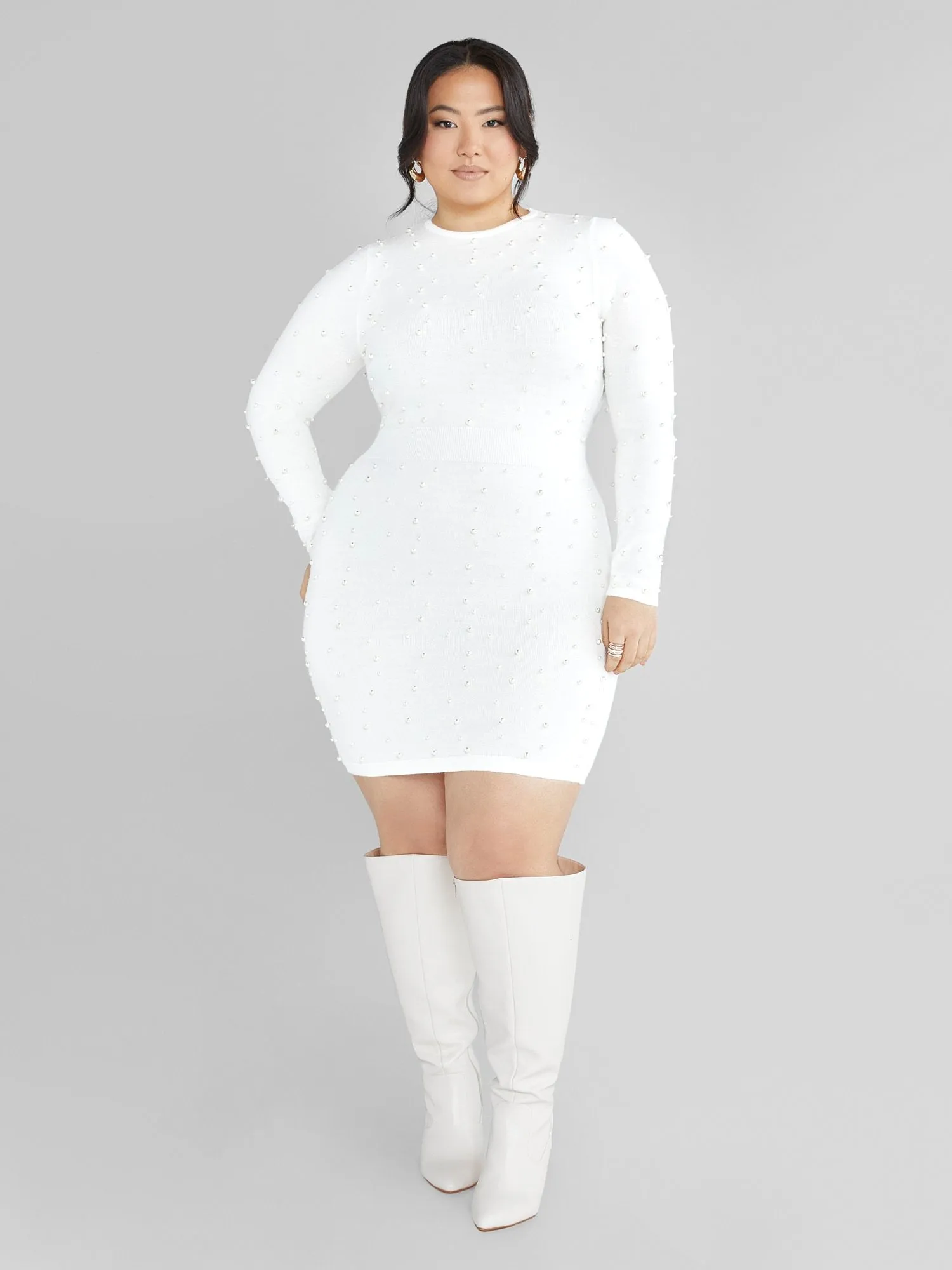 Angela Pearl Embellished Sweater Dress