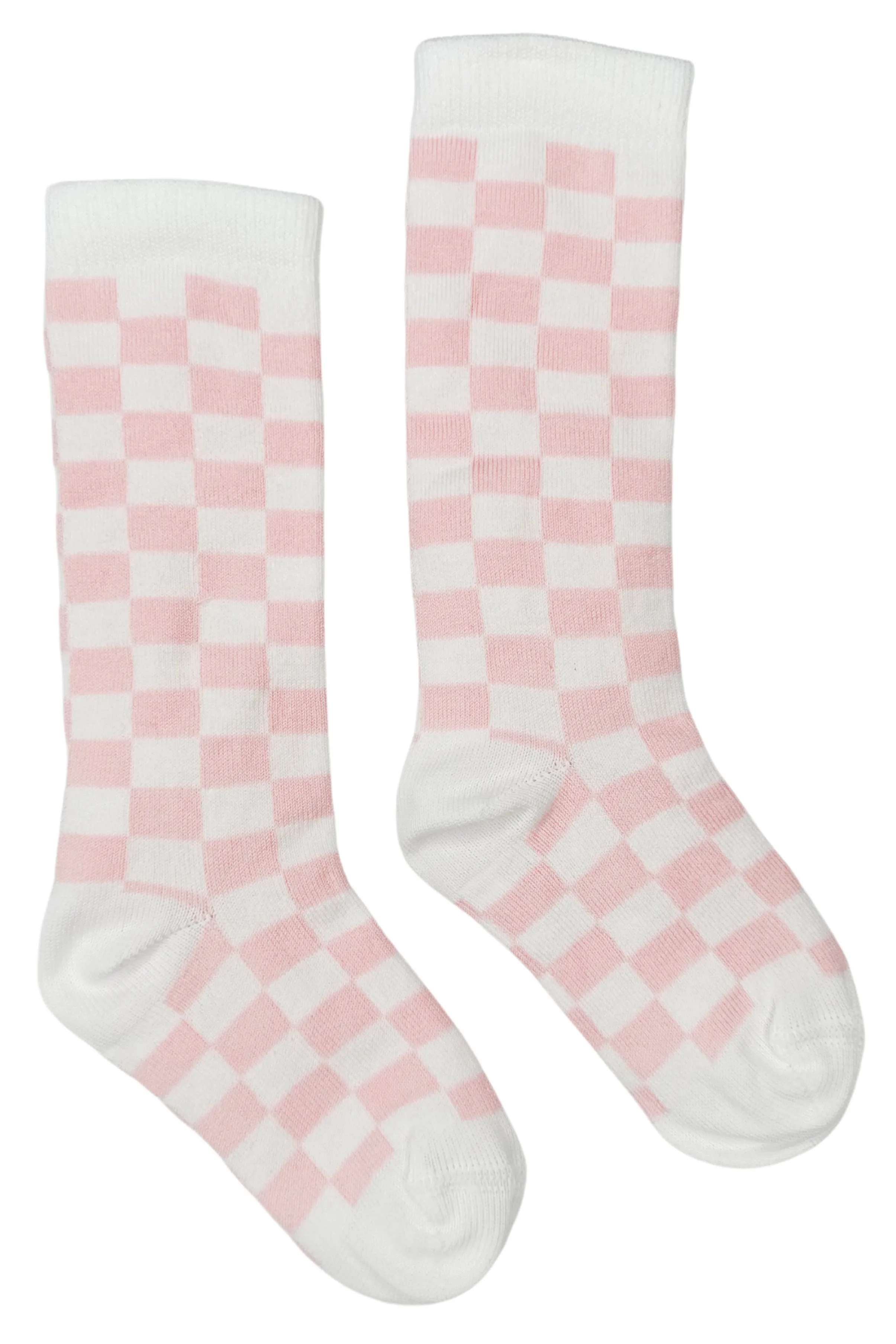 Baby Pink Checkerboard Knee High Socks