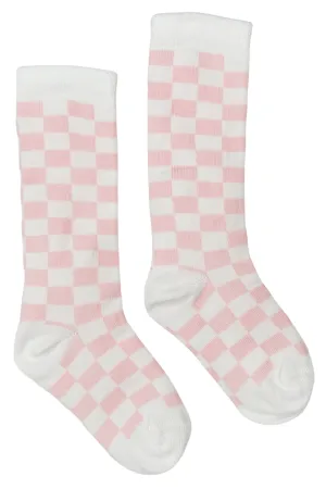 Baby Pink Checkerboard Knee High Socks