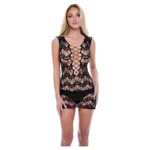 Baci Corset Front Lace Wavy Fishnetting Mini Dress
