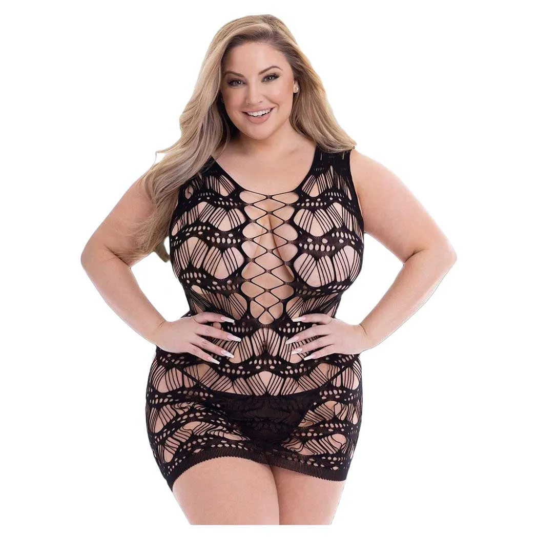Baci Corset Front Lace Wavy Fishnetting Mini Dress