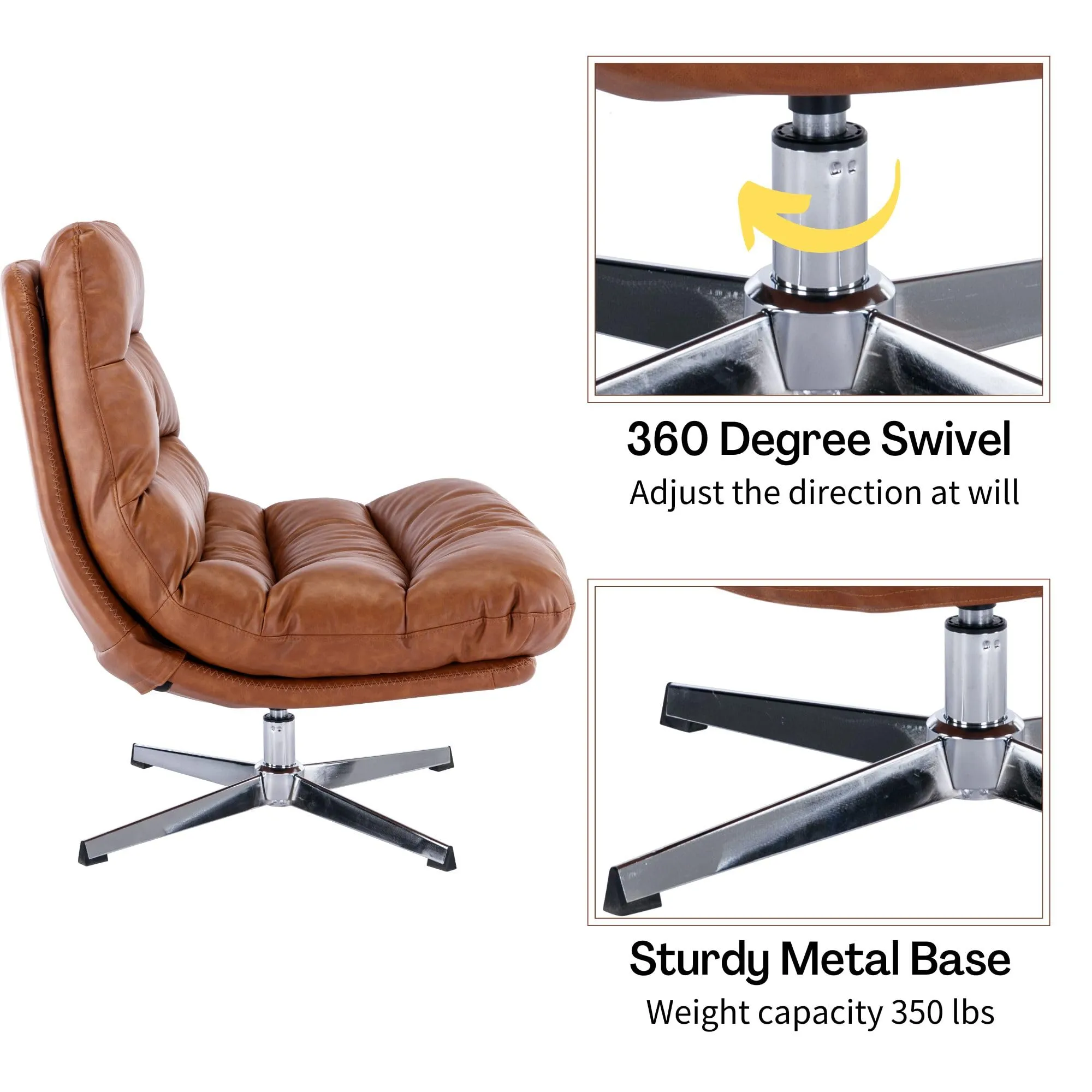 BESTANO Faux Leather Swivel Recliner Chair with Ottoman & 360 Degree Metal Base Brown