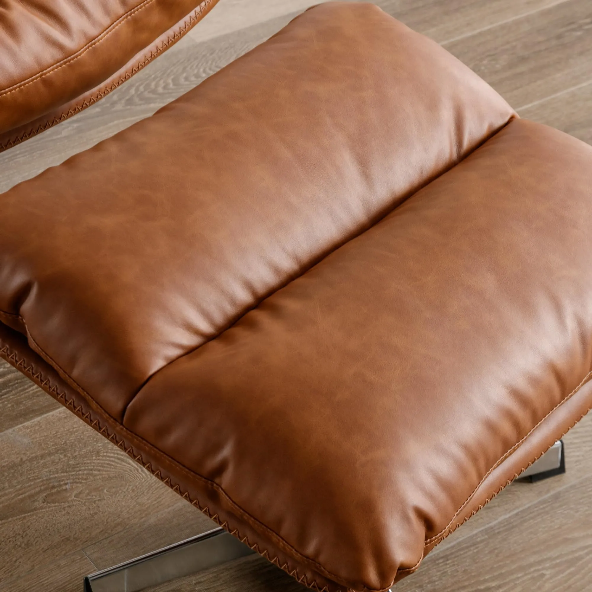 BESTANO Faux Leather Swivel Recliner Chair with Ottoman & 360 Degree Metal Base Brown