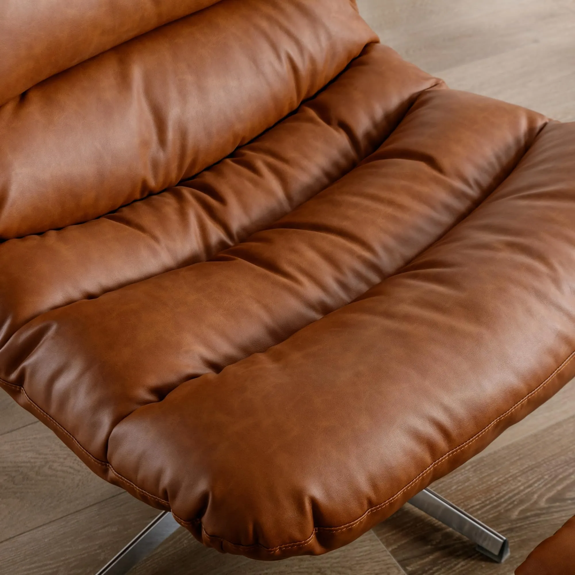 BESTANO Faux Leather Swivel Recliner Chair with Ottoman & 360 Degree Metal Base Brown