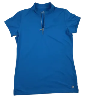 Bette & Court SPF 30  Cool Elements Short Sleeve Mock Neck Polo - Sea Blue