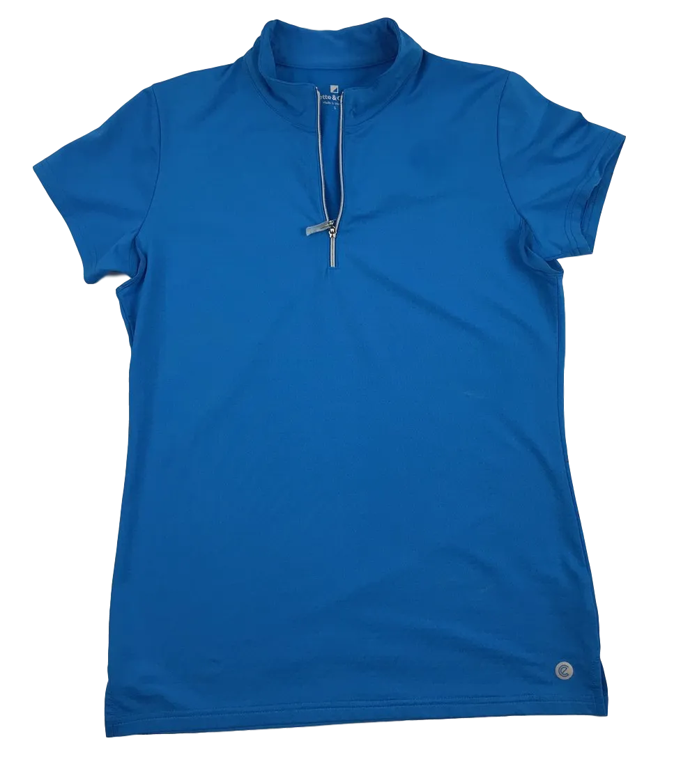 Bette & Court SPF 30  Cool Elements Short Sleeve Mock Neck Polo - Sea Blue