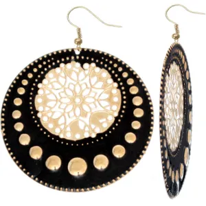 Black Centered Floral Filigree Dangle Earrings