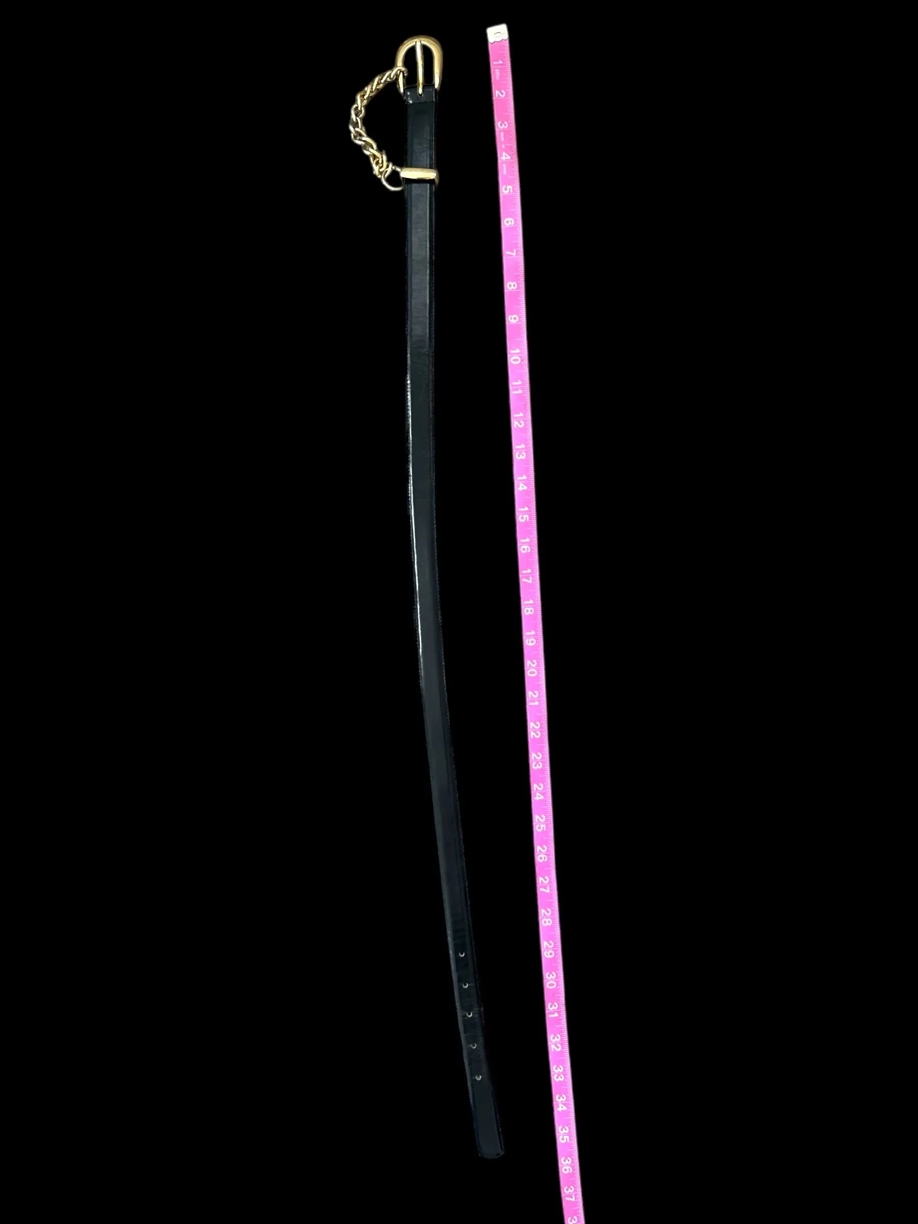 Black Leather Belt With Gold Chain