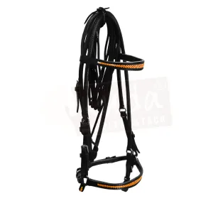 Black Leather Bridle with Yellow Accents