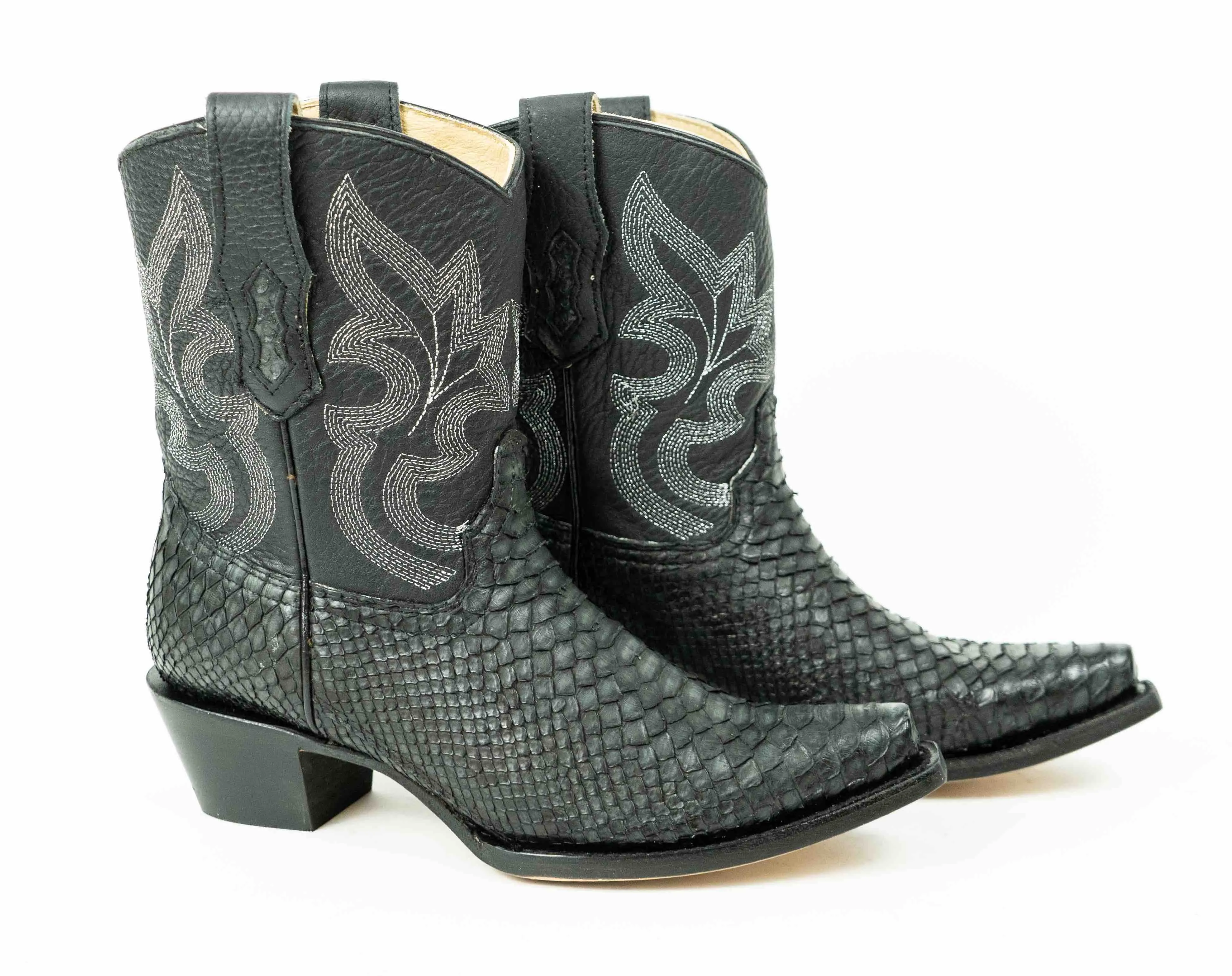 Black Python Snip Toe Western Booties