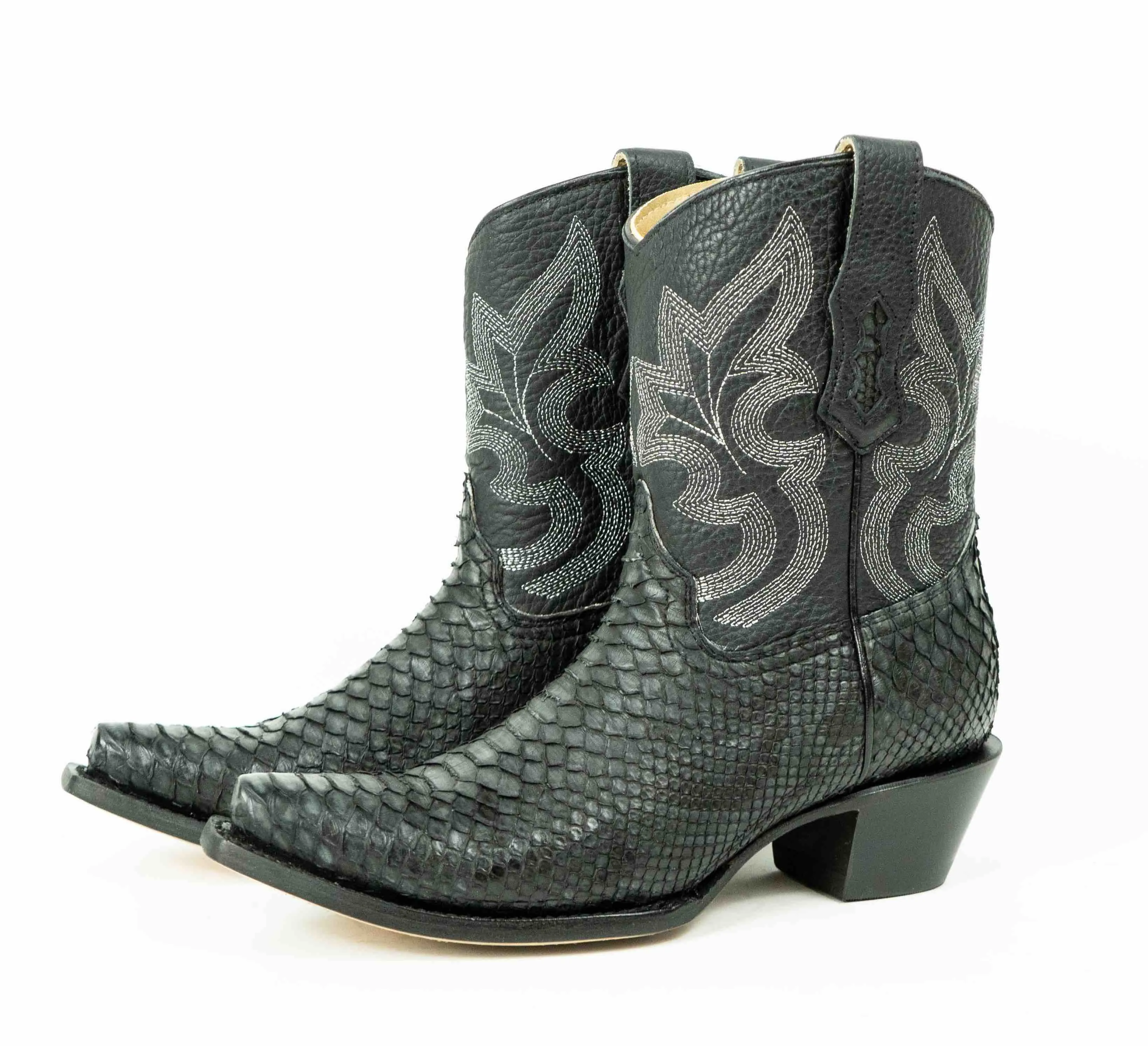Black Python Snip Toe Western Booties