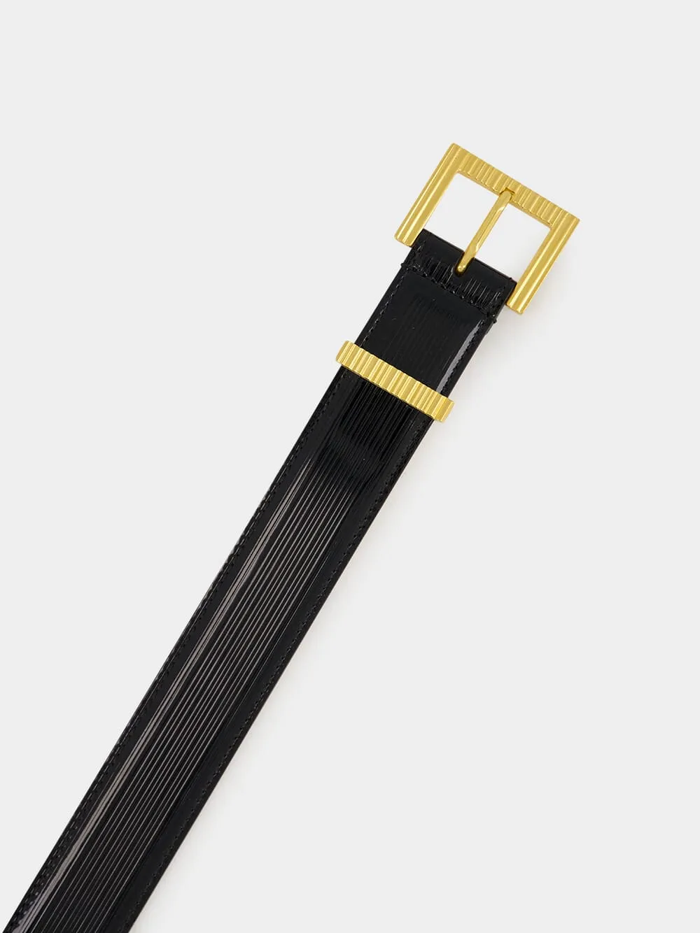 Black Striped Patent Leather Perfume Belt