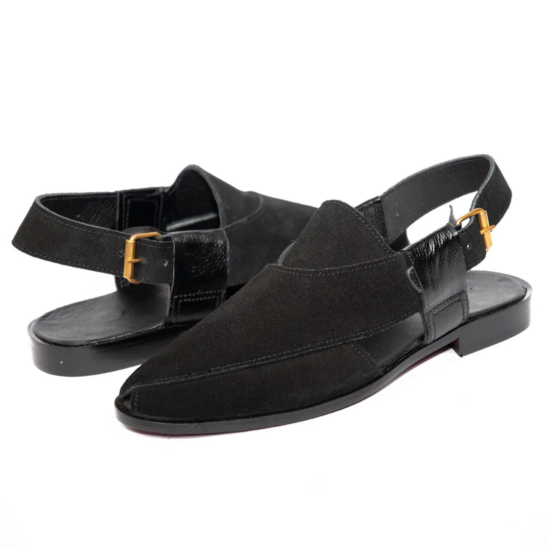 Black Suede Peshawari - Leather Sole