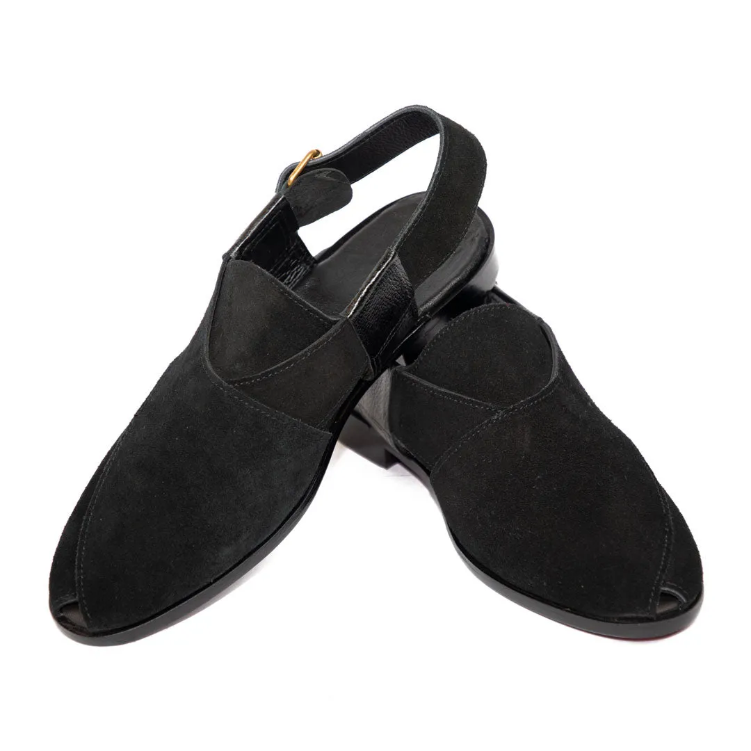 Black Suede Peshawari - Leather Sole
