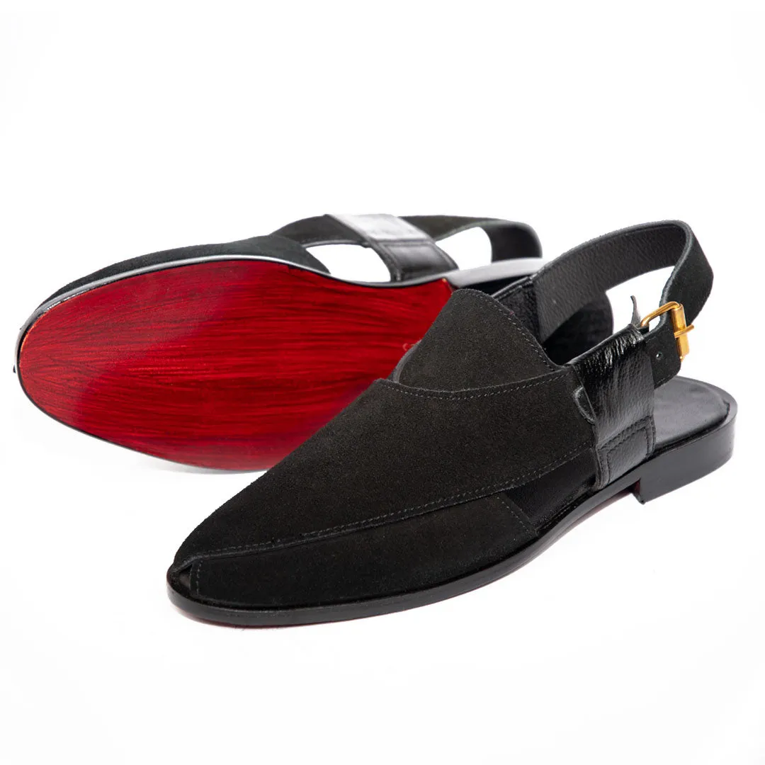 Black Suede Peshawari - Leather Sole