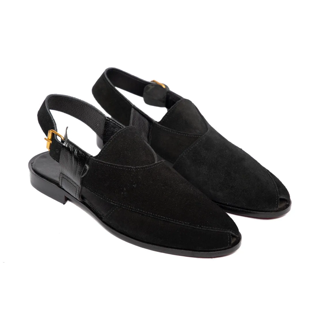 Black Suede Peshawari - Leather Sole